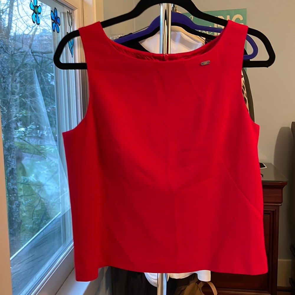 ESCADA cropped sleeveless red shell top with back zipper closure